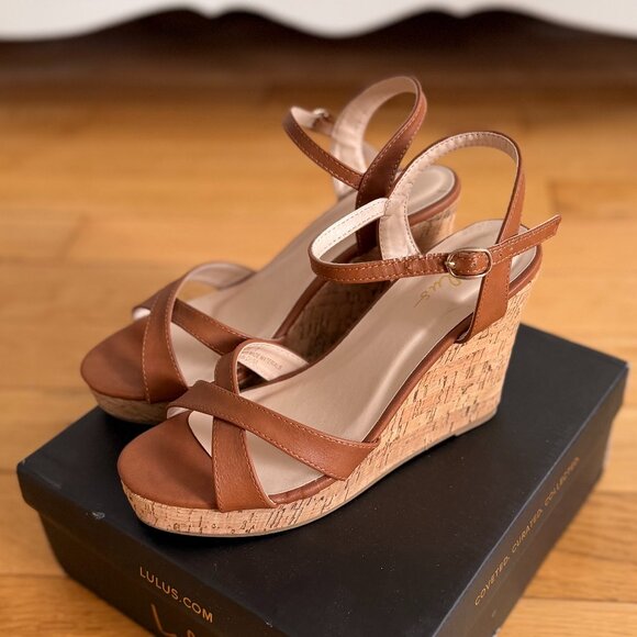 LULUS Nixie Tan Wedge Sandals | Size 7 - Picture 5 of 6